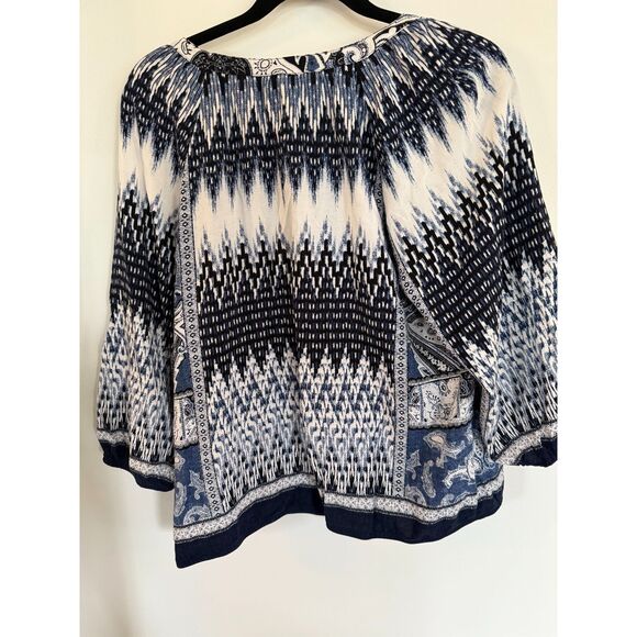 Anthropologie Fig&Flower Navy/White Peasant Top sz XL BOHO Elastic Waist - Picture 2 of 5